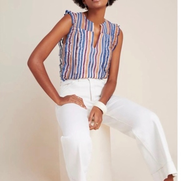 Maeve Elisabetta Ruffled Striped blouse sz 0 New - Picture 4 of 9